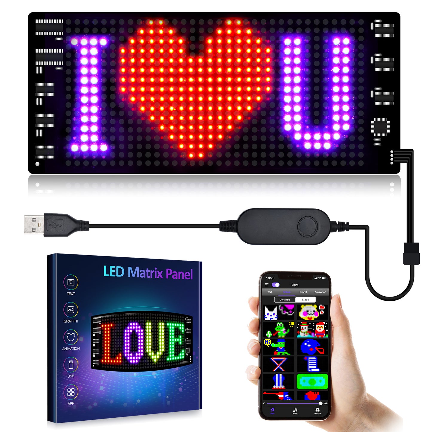 Programmable Car LED Panel – Full Color Display with Custom Text and Animations