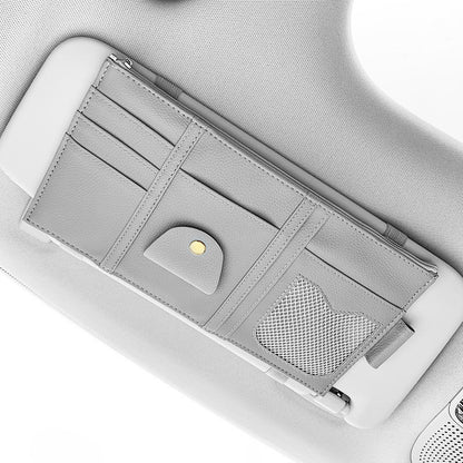 Organizator Parasolar Auto din Piele – Depozitare Acte, Ochelari și Accesorii