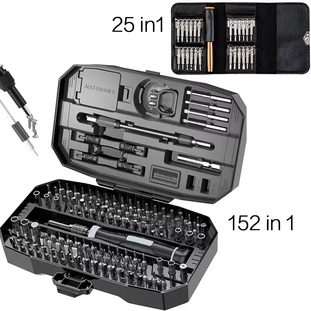 Set Șurubelnițe de Precizie STONEGO – Kit 152 în 25 în 1 pentru Laptop, Telefon și Electronică
