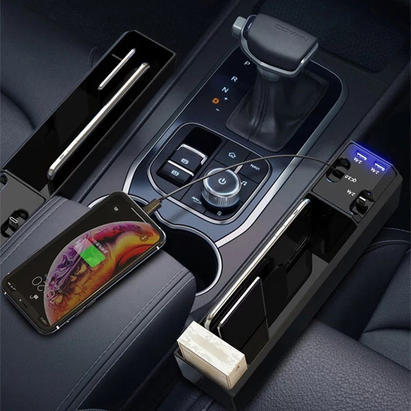 Car Organizer with Charger Cable Car Seat Gap Storage Box with Cable - Vexaro.ro