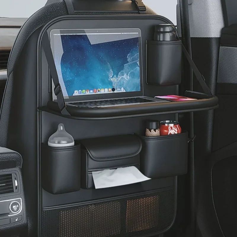 Car Seat Storage Bag Auto Back Seat Back Organizer With Foldable Table Tray PU Leather Tablet Holder Tissue Box Car Accessories - Vexaro.ro