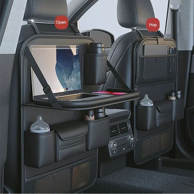 Car Seat Storage Bag Auto Back Seat Back Organizer With Foldable Table Tray PU Leather Tablet Holder Tissue Box Car Accessories - Vexaro.ro