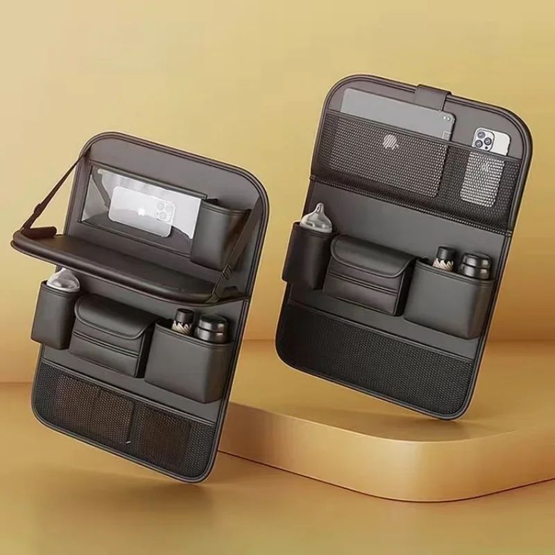 Car Seat Storage Bag Auto Back Seat Back Organizer With Foldable Table Tray PU Leather Tablet Holder Tissue Box Car Accessories - Vexaro.ro