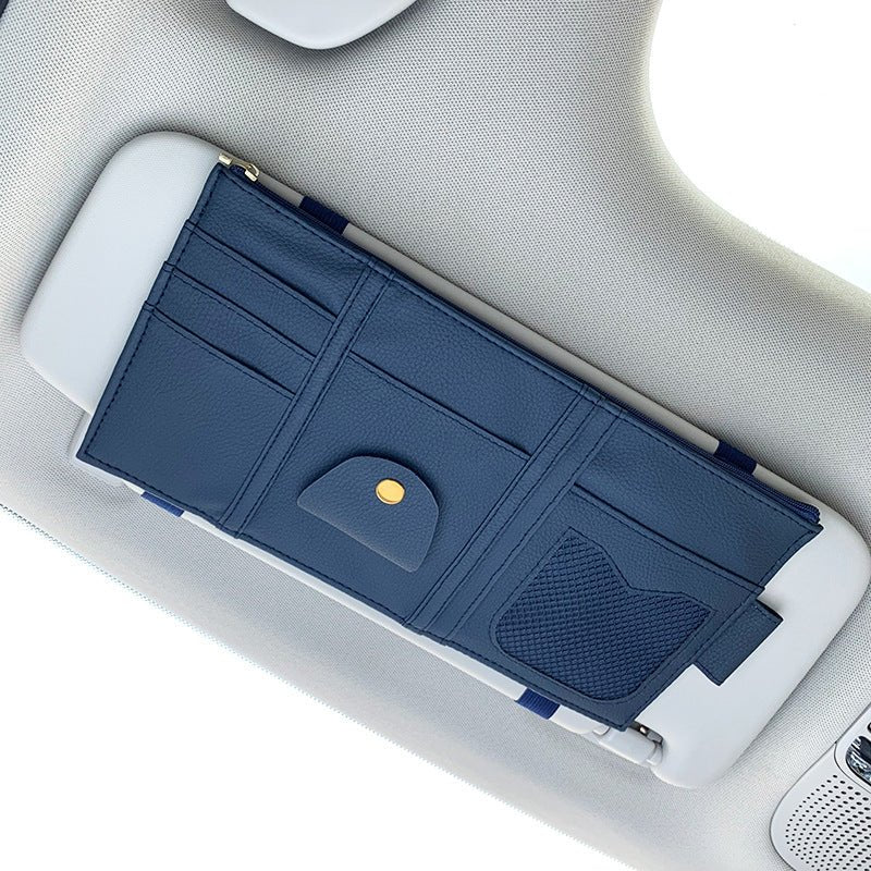 Car Sun Visor Organizer Storage Holder Full Leather Wrap - Vexaro.ro