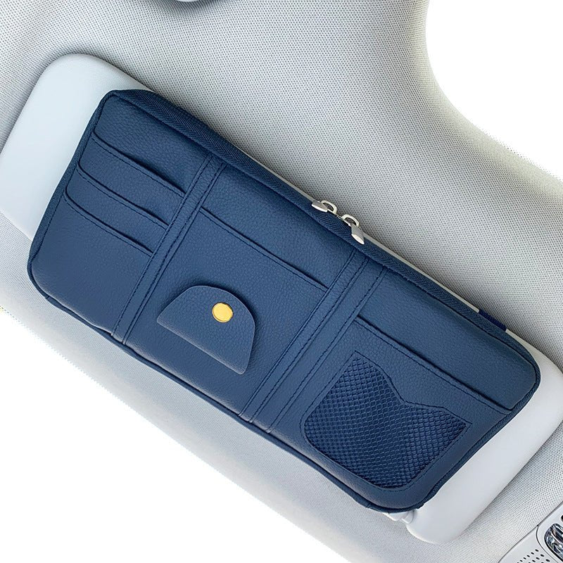 Car Sun Visor Organizer Storage Holder Full Leather Wrap - Vexaro.ro