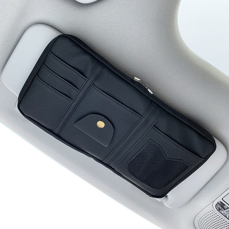Car Sun Visor Organizer Storage Holder Full Leather Wrap - Vexaro.ro