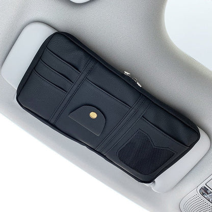 Car Sun Visor Organizer Storage Holder Full Leather Wrap - Vexaro.ro