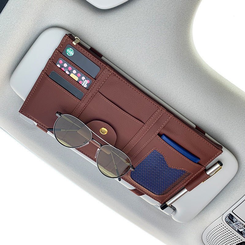 Car Sun Visor Organizer Storage Holder Full Leather Wrap - Vexaro.ro