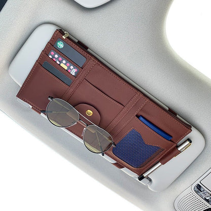 Car Sun Visor Organizer Storage Holder Full Leather Wrap - Vexaro.ro