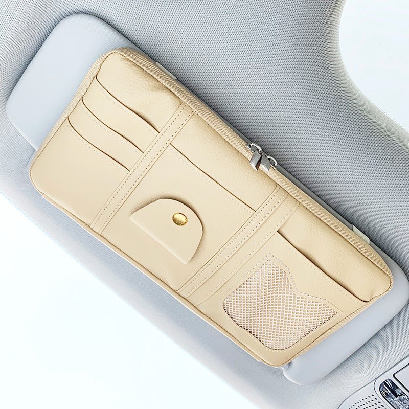 Car Sun Visor Organizer Storage Holder Full Leather Wrap - Vexaro.ro