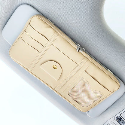 Car Sun Visor Organizer Storage Holder Full Leather Wrap - Vexaro.ro
