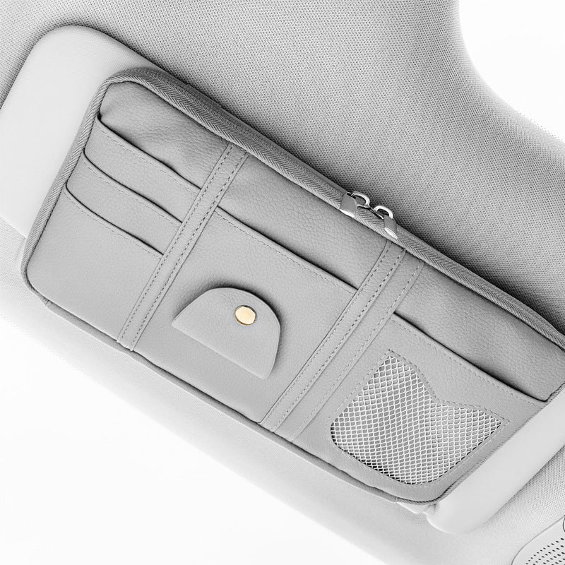 Car Sun Visor Organizer Storage Holder Full Leather Wrap - Vexaro.ro