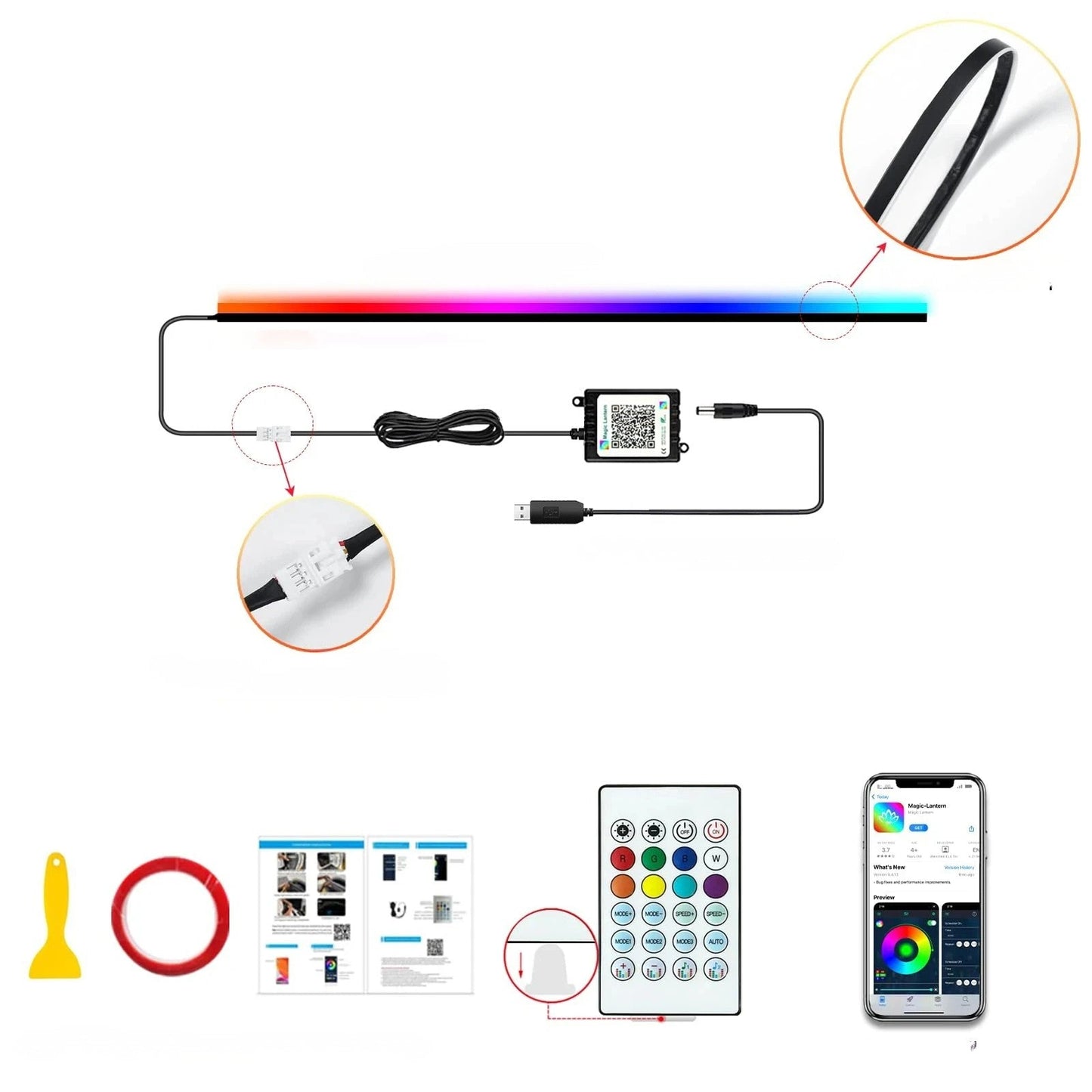 Lumini Ambientale Auto RGB 22 în 1 – 64 Culori LED, Control Bluetooth, Compatibil BMW - Vexaro.ro